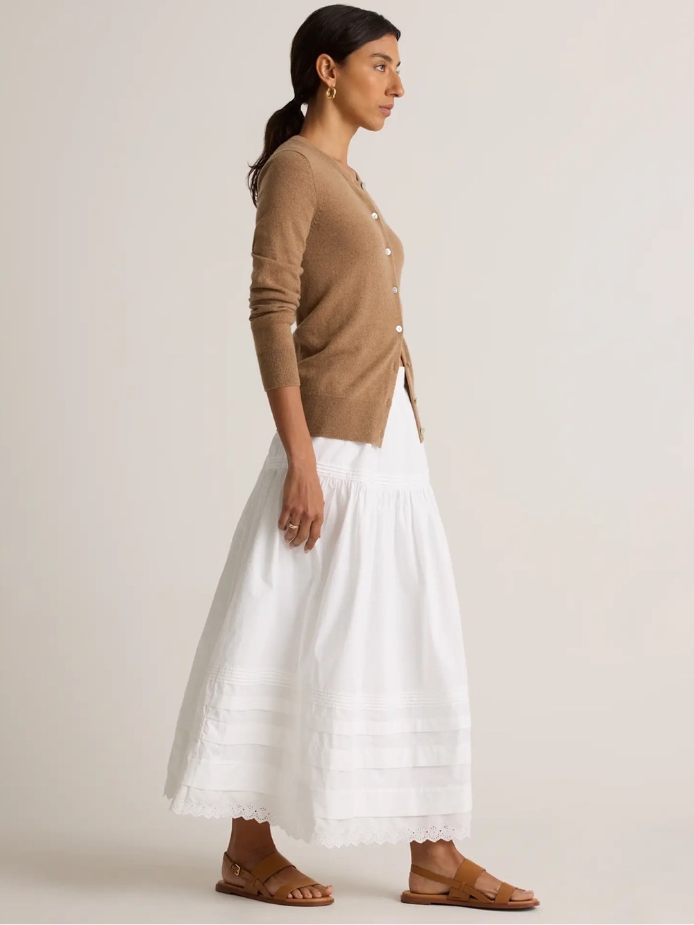 Quince Organic Cotton Poplin Pintuck Maxi Skirt White Medium Lined - Picture 9 of 14